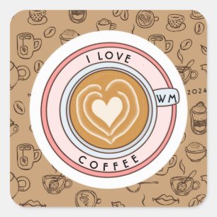 Sticker Carré Personnalisé I Love Coffee