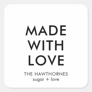 Sticker Carré Personnalisé Moderne Minimaliste Fait Avec Amour