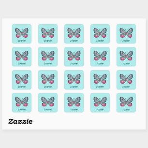 Sticker Carré Personnalisé Octobre Turquoise Verre Papillon Art