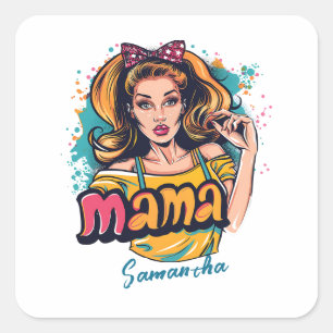 Sticker Carré Personnalisé Retro Mama Pop Art (10)