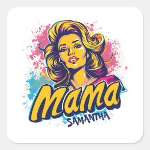 Sticker Carré Personnalisé Retro Mama Pop Art (14)