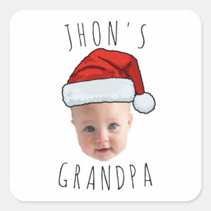 Sticker Carré Personnalisé Visage bébé Père Noël Chapeau Photo d