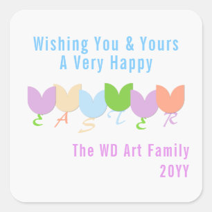 Sticker Carré Personnalisée Elégante Tulipes Printemps de Pâques