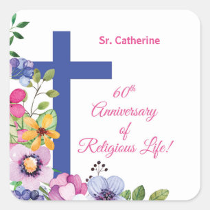 Sticker Carré Personnaliser, 60e anniversaire Nun vie religieuse