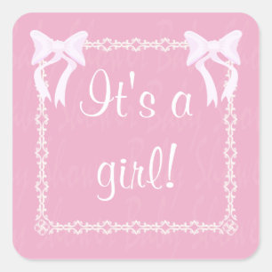 Sticker Carré Personnaliser bébé fille douche carré rose auto