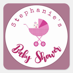 Sticker Carré Personnaliser le Baby shower de transport rose