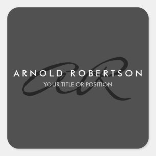 Sticker Carré Personnaliser Monogramme Gris clair Noir Ajouter u