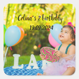Sticker Carré Personnaliser votre bébé photo d'anniversaire