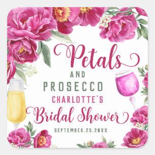 Sticker Carré Pétales et Prosecco Fête des mariées florale rose