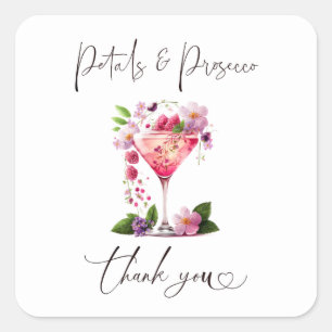 Sticker Carré Pétales et Prosecco Rose Floral Fête de Mariage