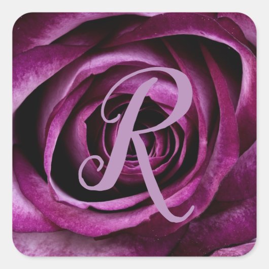 Sticker Carré Pétales Roses pourpres Fleur Floral Monogramme ini (Devant)
