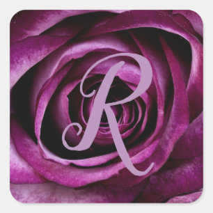 Sticker Carré Pétales Roses pourpres Fleur Floral Monogramme ini