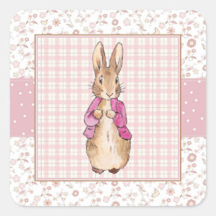 Sticker Carré Peter le lapin rose