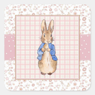Sticker Carré Peter le lapin rose