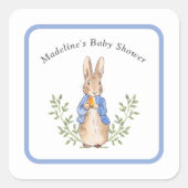 Sticker Carré Peter Rabbit Baby shower Vintage bleu (Devant)
