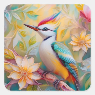 Sticker Carré Petit arc-en-ciel Pic Imaginaire Oiseau