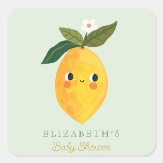 Sticker Carré Petit Baby shower citron Cutie (Devant)