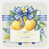 Sticker Carré Petit Baby shower citron en carreaux bleu doux (Devant)
