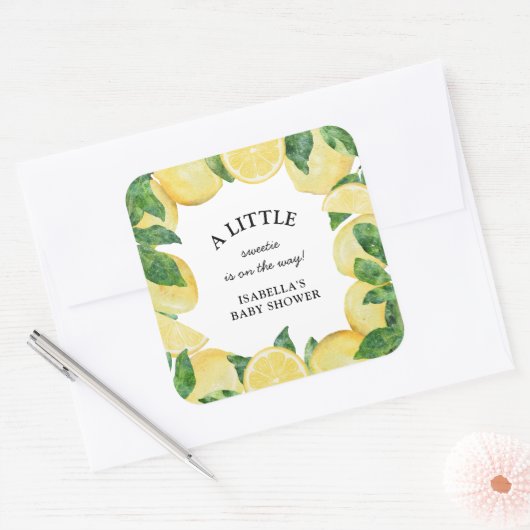 Sticker Carré Petit Baby shower de citron doux (Enveloppe)