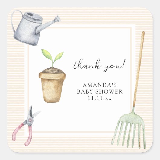 Sticker Carré Petit baby shower de pousses merci (Devant)