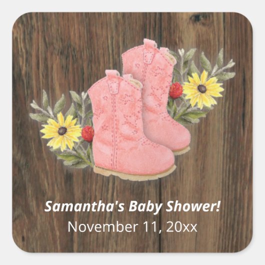 Sticker Carré Petit Baby shower en bois foncé Bootie (Devant)