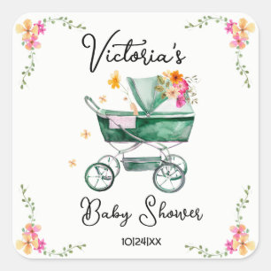 Sticker Carré Petit Baby shower Fleur sauvage