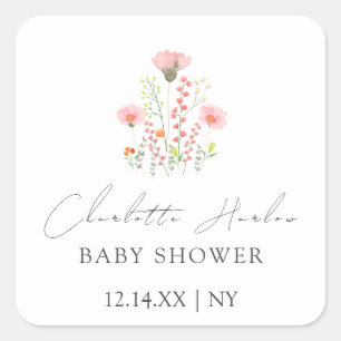 Sticker Carré Petit Baby shower Fleur sauvage simple et élégant
