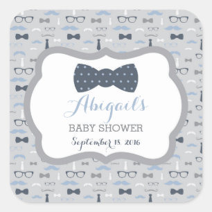 Sticker Carré Petit Baby shower Homme, bleu marine, gris