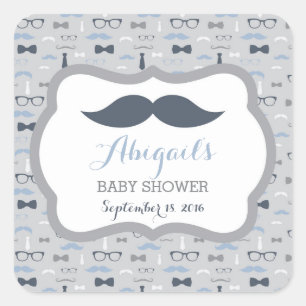 Sticker Carré Petit Baby shower Homme, bleu marine, gris