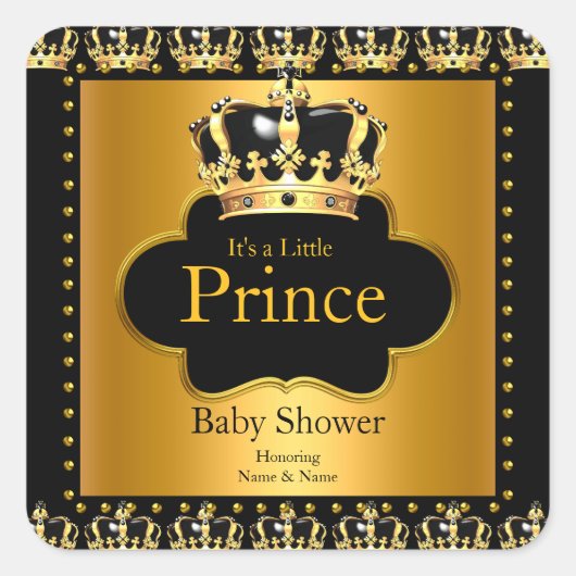Sticker Carré Petit Baby shower Prince Boy Couronne Black Gold (Devant)