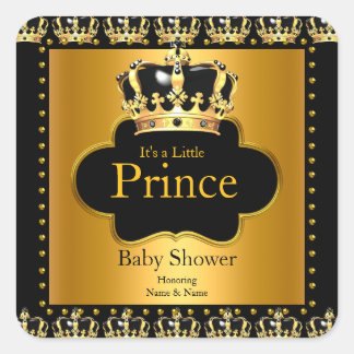 Sticker Carré Petit Baby shower Prince Boy Couronne Black Gold