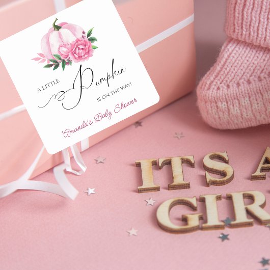 Sticker Carré Petit Baby shower Rustique rose-rose-blanc Citroui