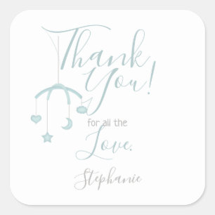 Sticker Carré Petit bébé garçon et son Baby shower mobile