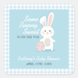 Sticker Carré Petit Bunny Baby shower de Pâques En vichy Plaid