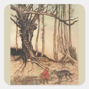Sticker Carré Petit Chaperon Rouge effrayant