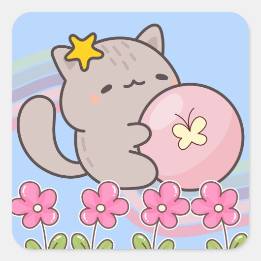 Sticker Carré petit chat mignon (Devant)