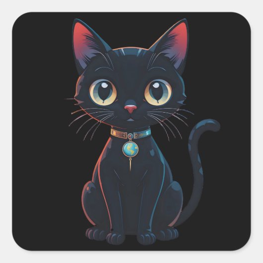 Sticker Carré Petit Chat Noir Effrayant (Devant)