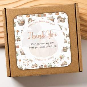 Sticker Carré Petit Citrouille Baby Shower Remerciement Aquarell