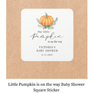 Sticker Carré Petit Citrouille en route Baby shower