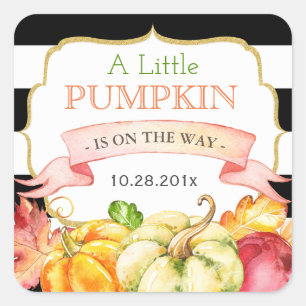 Sticker Carré Petit Citrouille Feuilles d'automne Baby shower d'