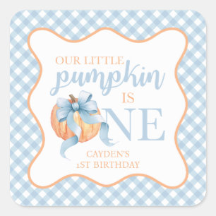 Sticker Carré Petit Citrouille pastel bleu arc plaid 1er anniver