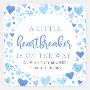 Sticker Carré Petit Coeur brise-coeur Bleu Baby shower Valentine