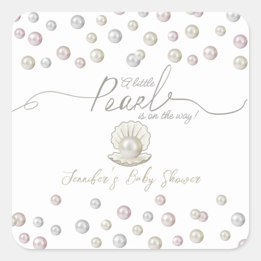 Sticker Carré Petit Coquillage perle sous le Baby shower marin (Devant)