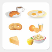 Sticker Carré Petit Déjeuner Café, Croissant, Oeufs, Bagels (Devant)
