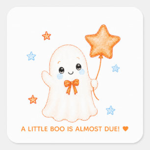 Sticker Carré Petit Fantôme Boo Baby Shower Halloween Orange