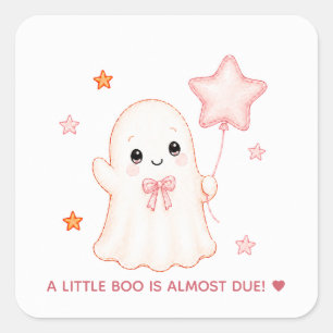 Sticker Carré Petit Fantôme Boo Baby Shower Rose pour Hallowee