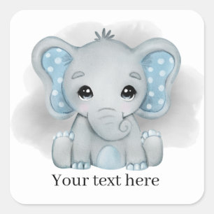 Sticker Carré petit garçon mignon éléphant ajouter du texte n'im