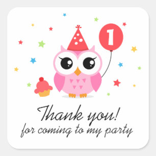 Sticker Carré Petit hibou de fête avec un ballon anniversaire me