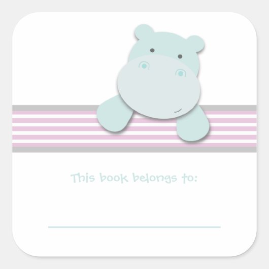 Sticker Carré Petit Hippo {Rose} | Plaques (Devant)