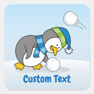 Sticker Carré Petit manchot obtenant une boule de neige